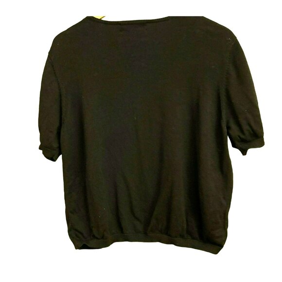 Susan Bristol Women Black Beaded Floral Embroidered Sweater Size XL Short Sleeve - Picture 4 of 4
